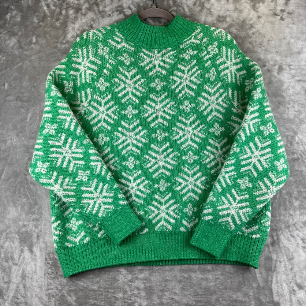 Old Navy Sweater Womens XL Green Snowflake Fair Isle Mock Neck Knit (1678)